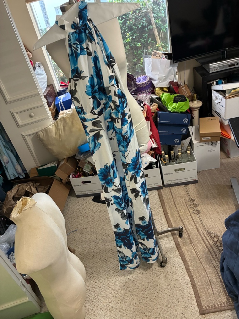 Blue Floral Halter Jumpsuit - Unbranded